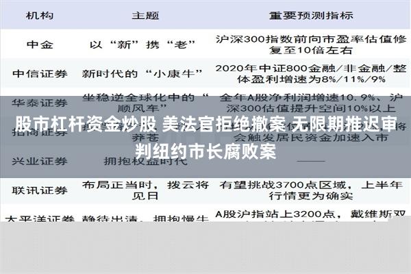 股市杠杆资金炒股 美法官拒绝撤案 无限期推迟审判纽约市长腐败案